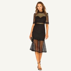 Bardot Fiona Black Mesh Lace Trumpet Dress 3/4 Sleeve Size 8 Cocktail Prom